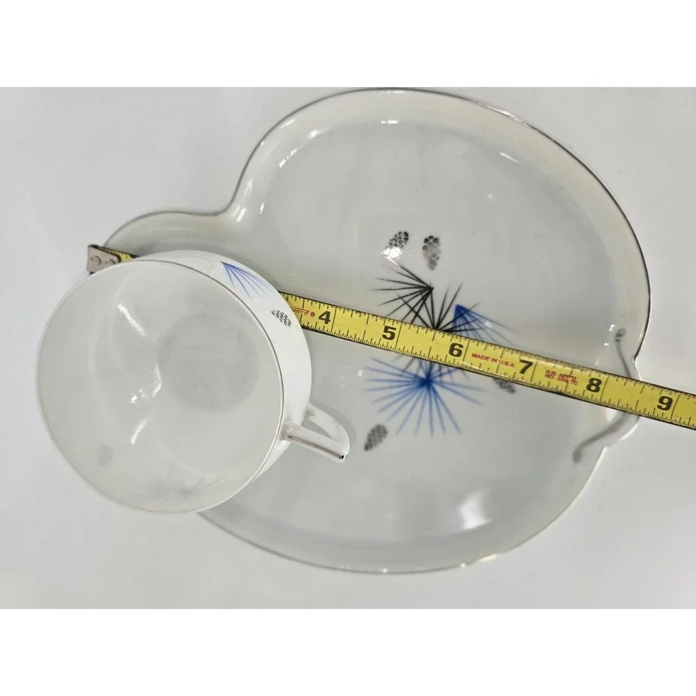 Vintage‎ Hakusan China Snack Set Cup Tray Atomic Starburst Blue Black Japan 9613